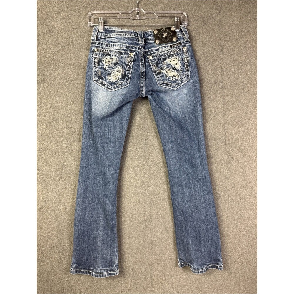 Miss Me Signature Boot Cut Jeans Embellished Rhinestones Y2K Low Rise Size 25 - Picture 2 of 9